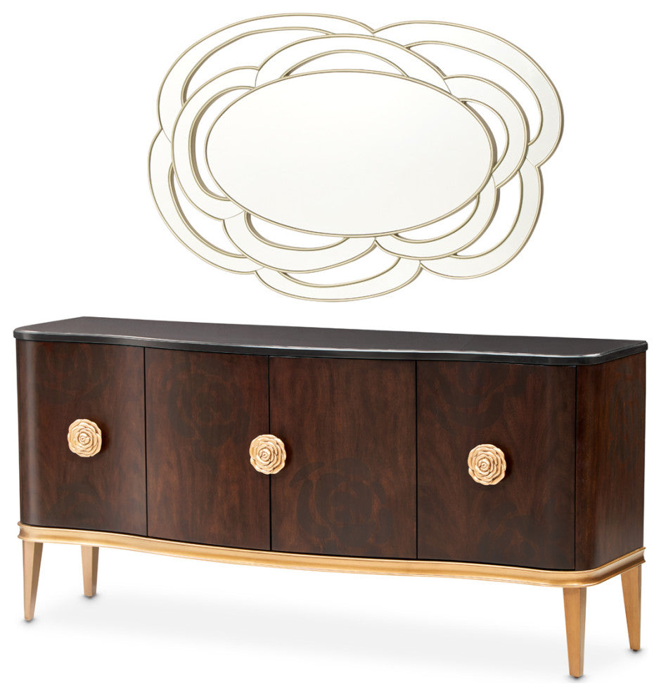 Camellia Field Sideboard With Mirror, Warm Pecan
