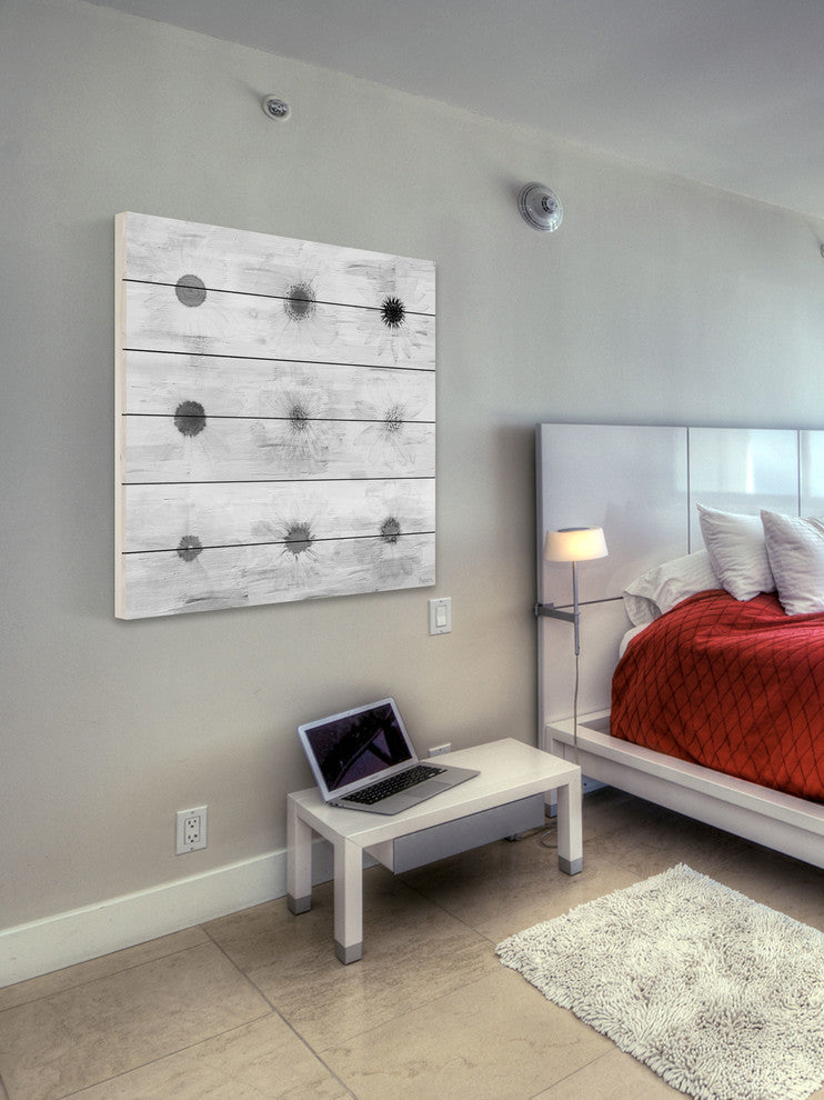 "Grey Flowers" Wall Art on Wood, 32"x32"