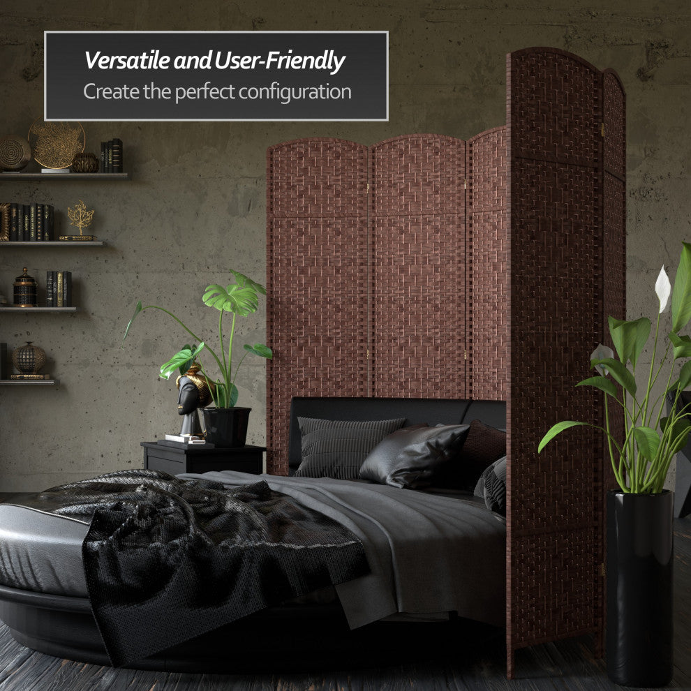 7' Tall Diamond Weave Room Divider, Dark Red, 3 Panels