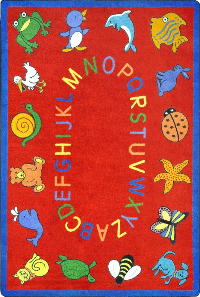 Kid Essentials Rug, ABC Animals, 7'8"x10'9", Red