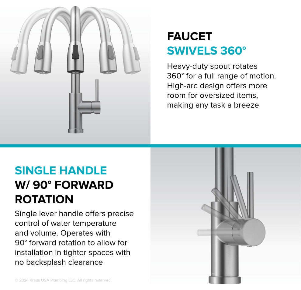 KRAUS Coda 2-Function 1-Handle Pull Down Kitchen Faucet Spot Free St Steel