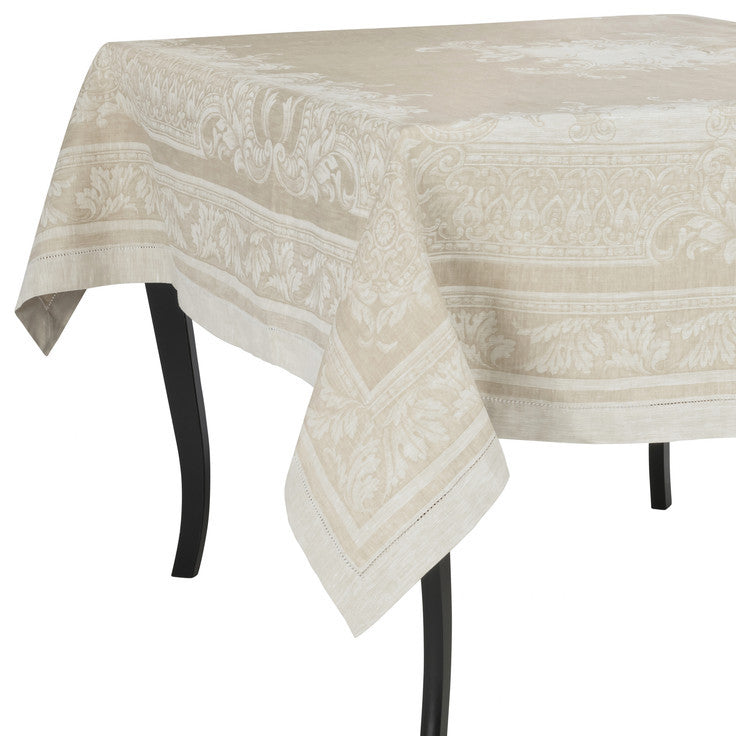 French Home Linen 71" x 71" Arboretum Tablecloth Ivory and Taupe