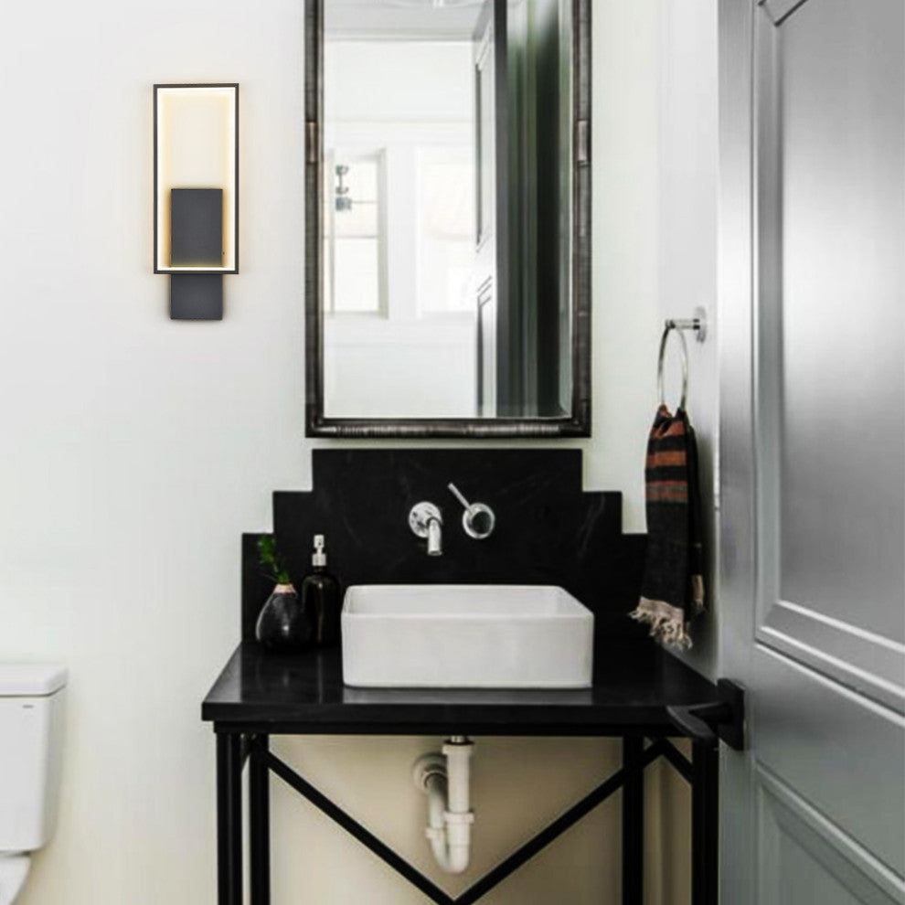 Modern Black LED Wall Sconce With Rectangle Aluminum Shade Neutral Light 4000K