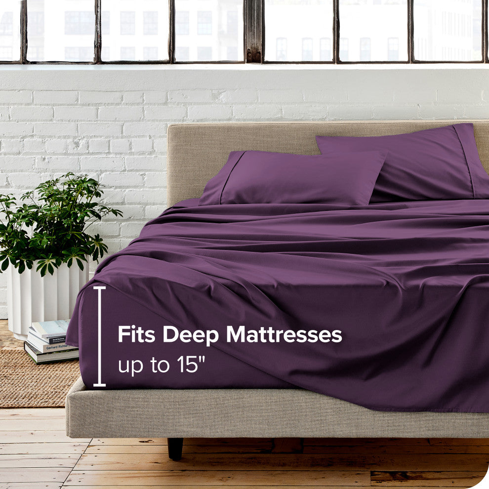 Bare Home 1800 Microfiber Sheet Set, Plum, Queen
