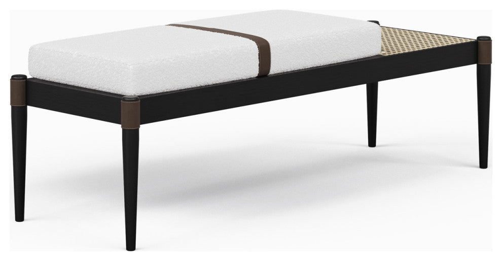 Bello Bench, Noodles Opulent Upholstery, Black, Natural Frame