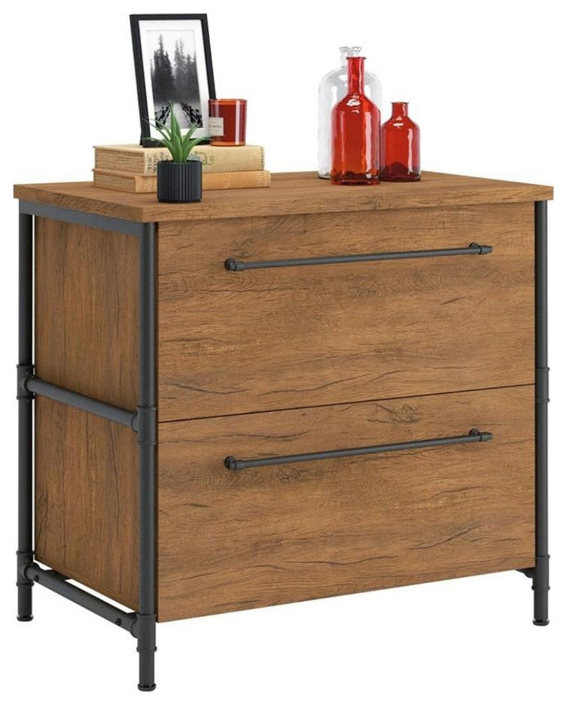 Sauder Iron City Engineered Wood Lateral File Cabinet in Checked Oak