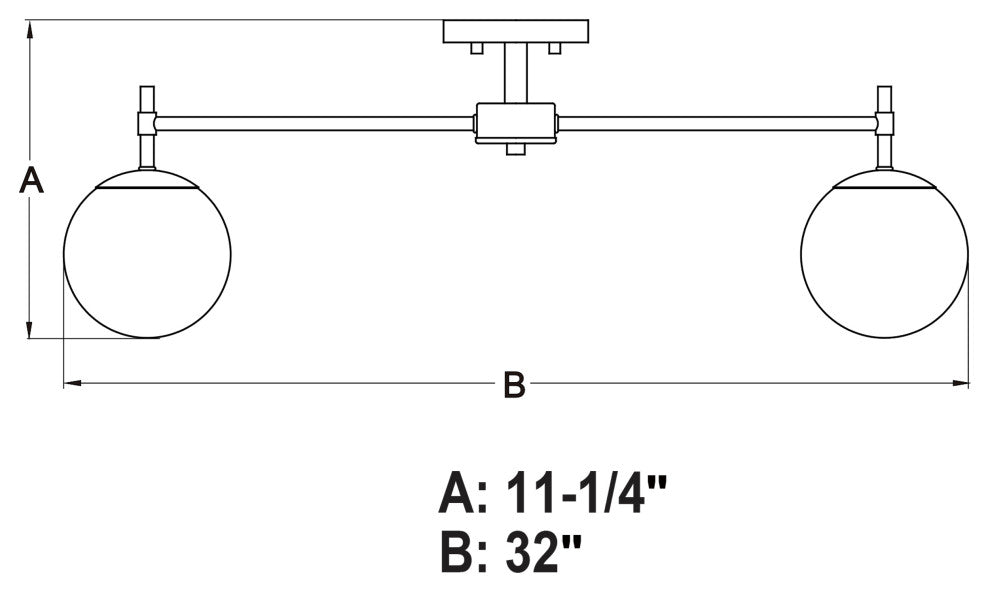 Armitage 32-in W Matte Black Semi Flush Mount Ceiling Light Fixture White Globe