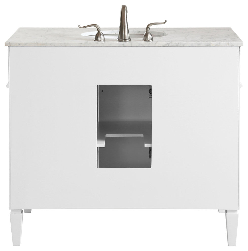 Home Living Vanity with Carrara White Marble Countertop, White, 40", Single Sink