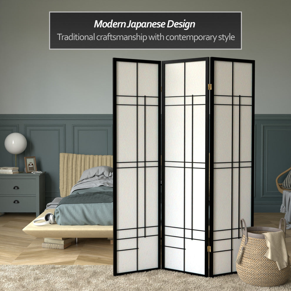 6' Tall Eudes Shoji Screen, Black, 3 Panels