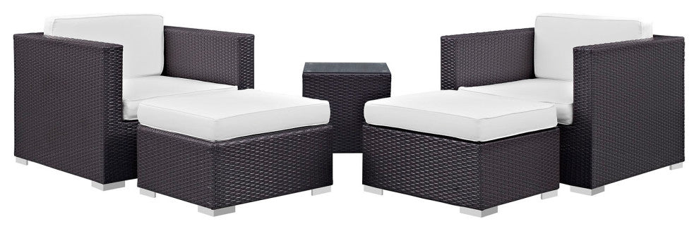 Espresso White Convene 5-Piece Outdoor Patio Sectional Set