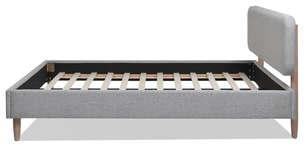 Diego Low Upholstered Platform Bed, Light Gray Polyester, Queen