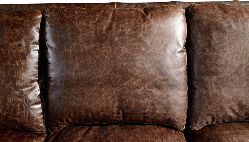 Leather English Rolled Arm Love Seat, Dark Brown