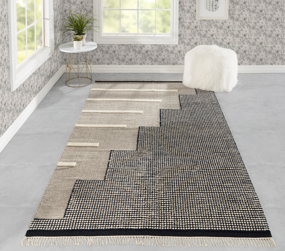 Novogratz Karl Jules Hand Woven Wool Blend Area Rug, Black, 7'9"x9'9"