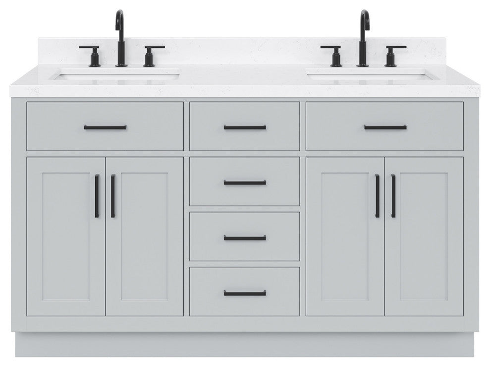 Ariel Hepburn 60" Double Rectangle Sinks Vanity, Carrara Quartz