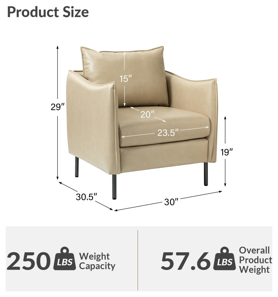 Traditional Leather Armchair With Metal Legs, Beige