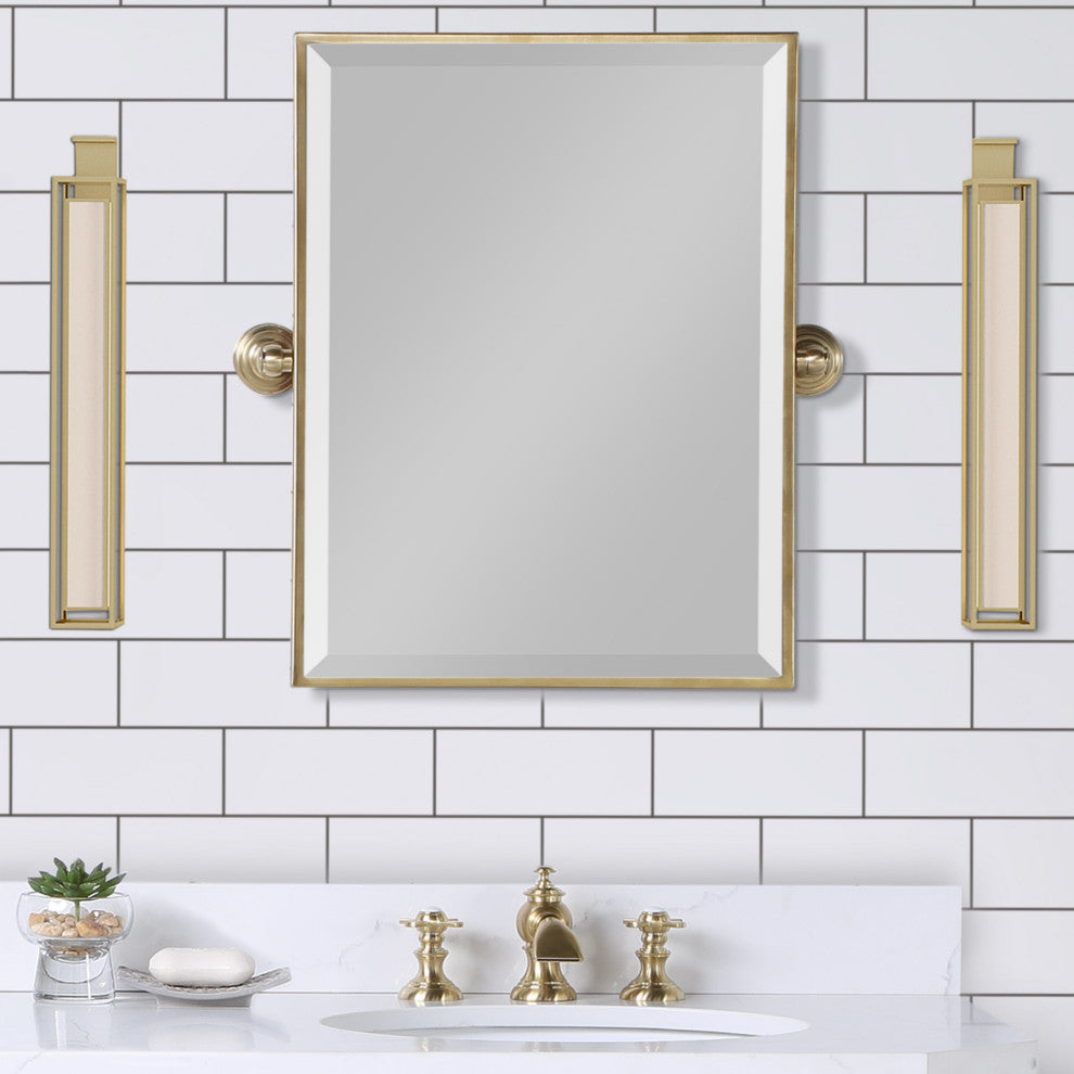 Water-Creation Empire 18"x24" In. Metal Rectangular Mirror in Satin Gold PVD
