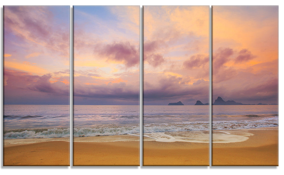 "Bright Morning Over The Sea" Modern Seashore Canvas Art, 4 Panels, 48"x28"