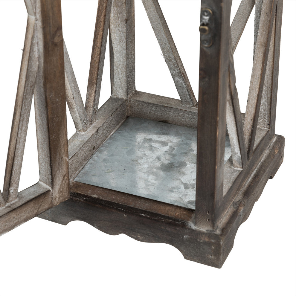 Farmhouse Wood Metal Lanterns Set of 2, Black