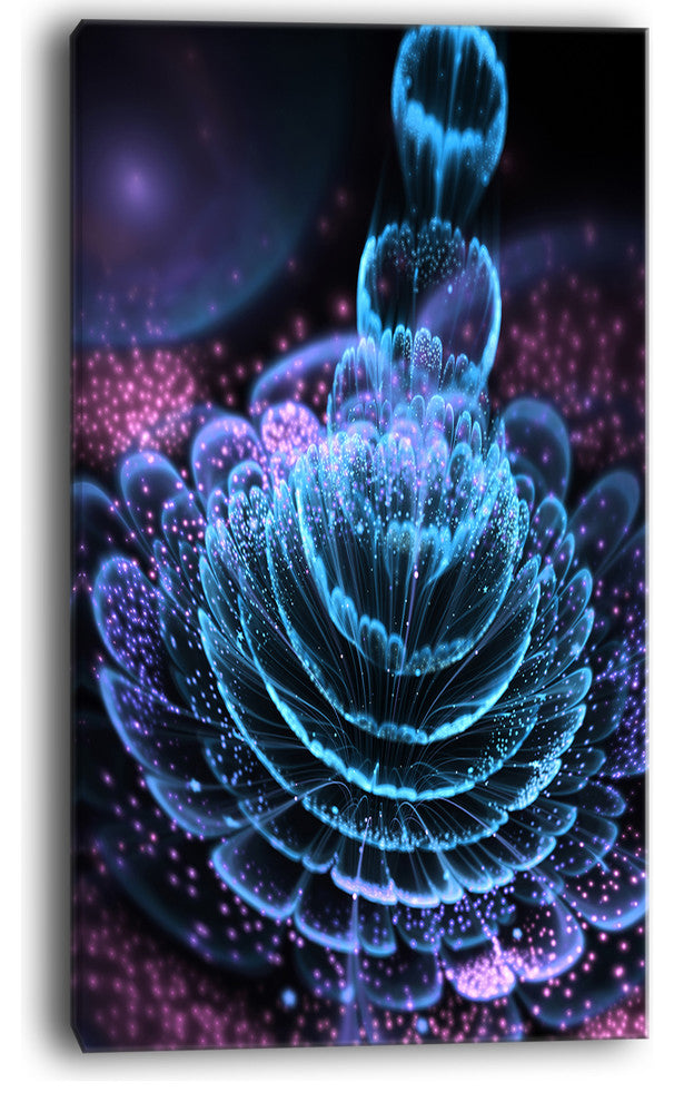 "Glossy Blue Purple Fractal Flower" Floral Wall Art Canvas, 16"x32"