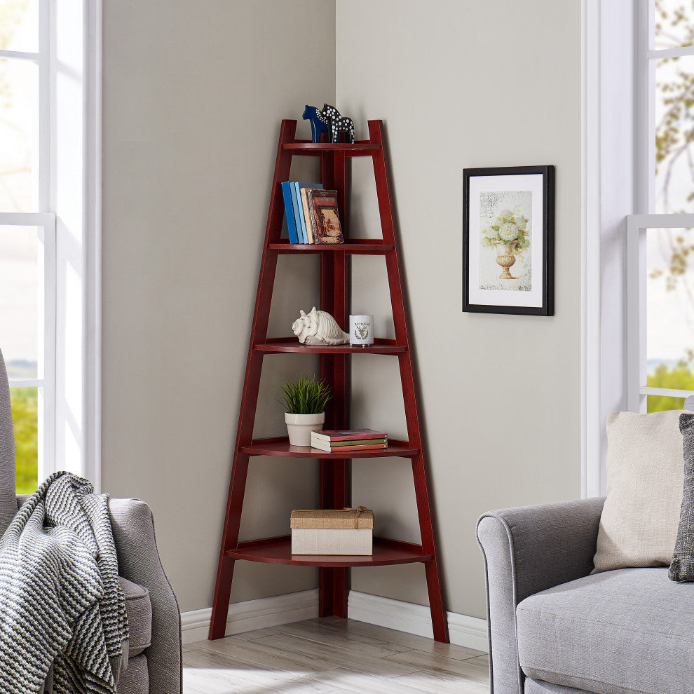 5 Tier Corner Ladder Display Bookshelf, Cherry Wood