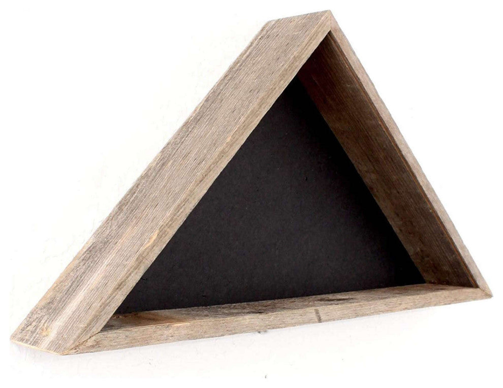 Rustic Weathered Grey Reclaimed Wood Triangle Wooden Display Flag Case