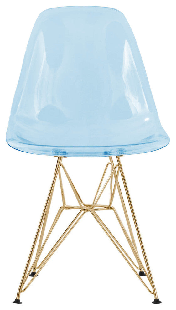 Dining Chair with ABS Plastic Seats Side Chair in Gold Chrome, Transparent Blue