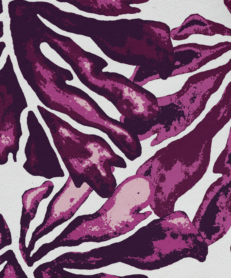 22"x22" Palm Leaves, Floral Print Napkin, Purple, Set of 4