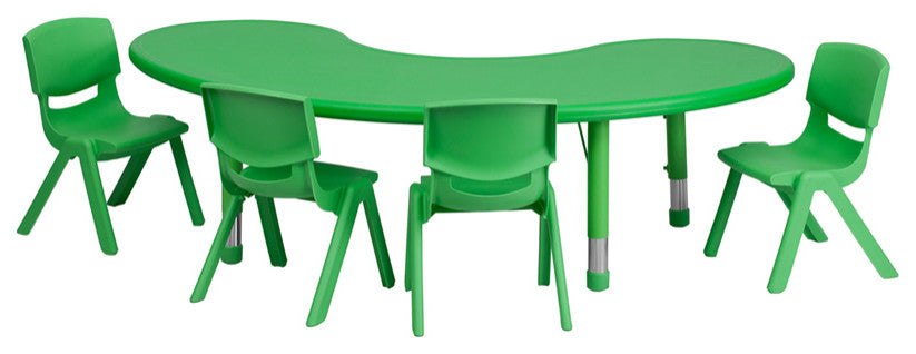 Half-Moon Green Plastic Height Adjustable Activity Table Set