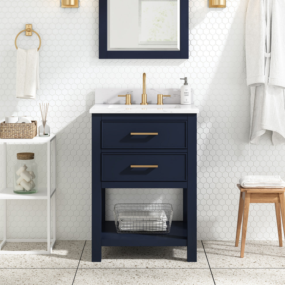 Avanity Brooks 24" Vanity, Navy Blue and Cala White Engineered Top