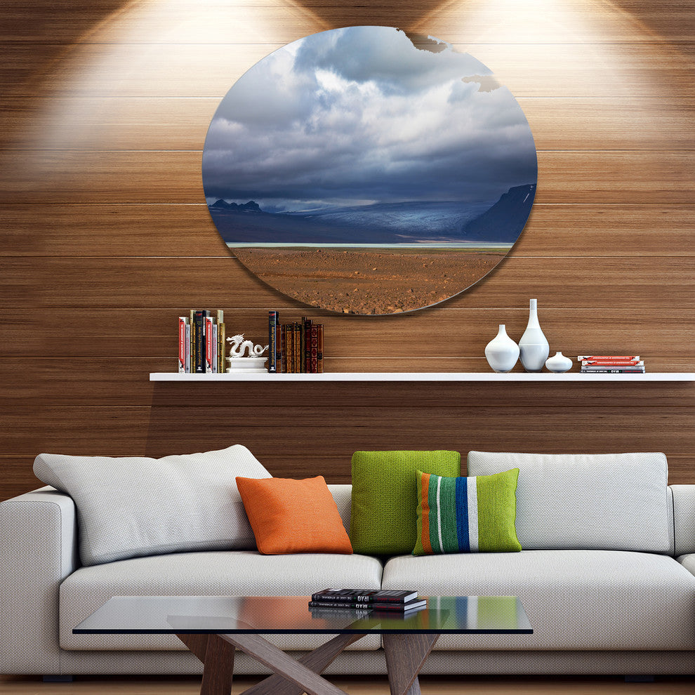 Stretch Of Land Under Blue Sky, Landscape Large Disc Metal Artwork, 36"
