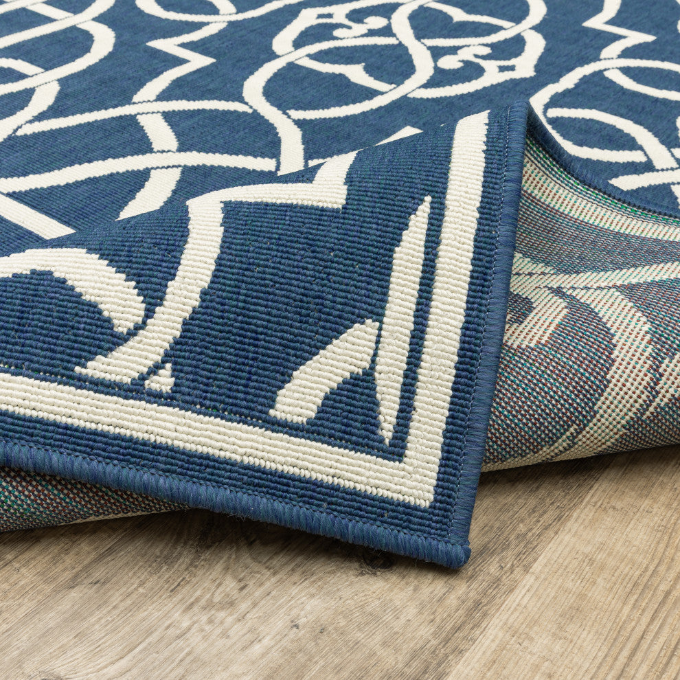 Madelina Lattice Scrollwork Navy Indoor or Outdoor Rug, 7'10"x10'10"