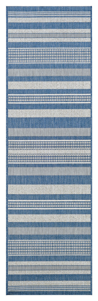 Couristan Recife Gazebo Stripe Outdoor Runner Rug, Champagne-Blue, 2'3"x11'9"