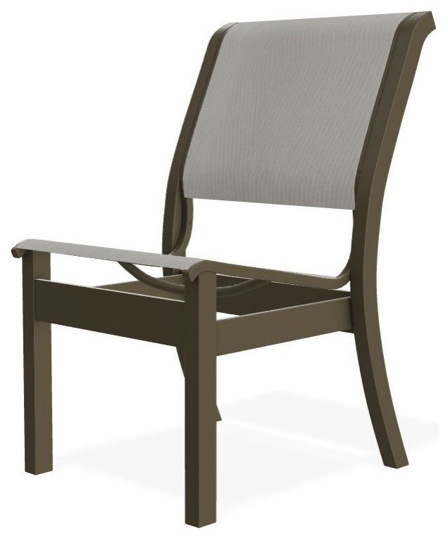 Leeward Sling Stackable Outdoor Dining Chair, Augustine Oyster/Beachwood
