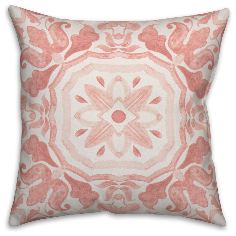 Blush Watercolor Damask Tile 16x16 Throw Pillow