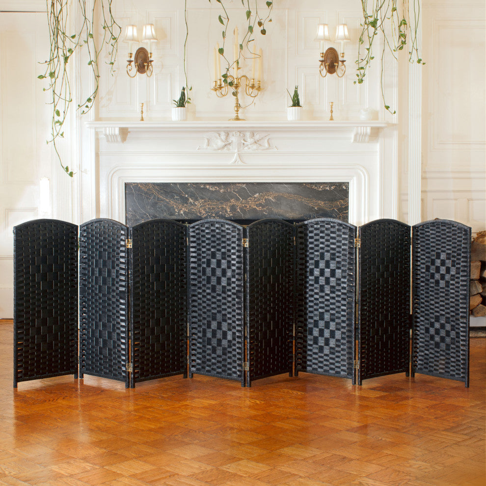 3 ft. Short Diamond Weave Fiber Room Divider Black 8 Panel