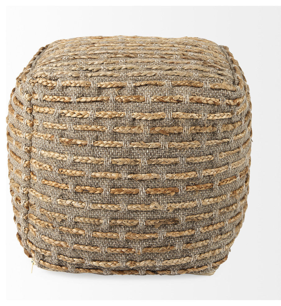 Binita 16.0Lx16.0Wx16.0H Gray/Brown Hemp Wool and Cotton Pouf