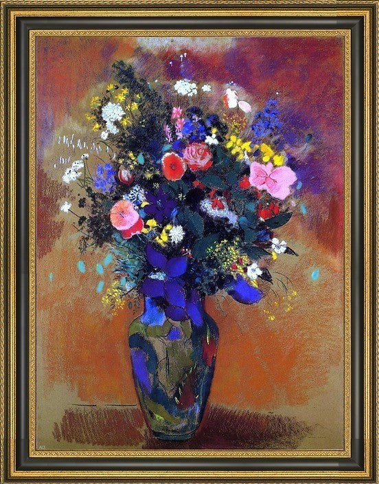 Odilon Redon Large Bouquet of Wild Flowers Framed Premium Canvas Print, 21"x28"