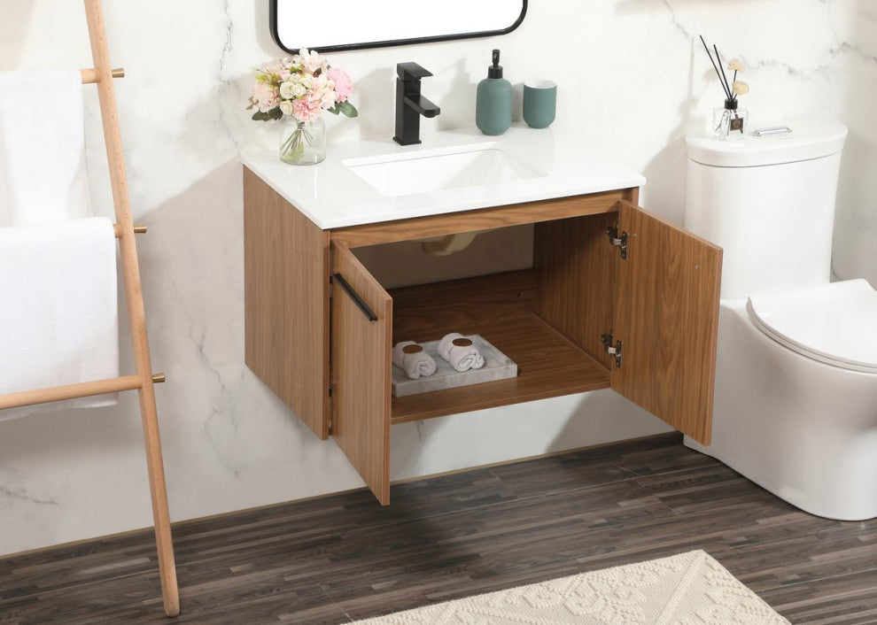 Phoebe Modern Walnut Brown-Light Bathroom Vanity, Walnut Brown, 30"