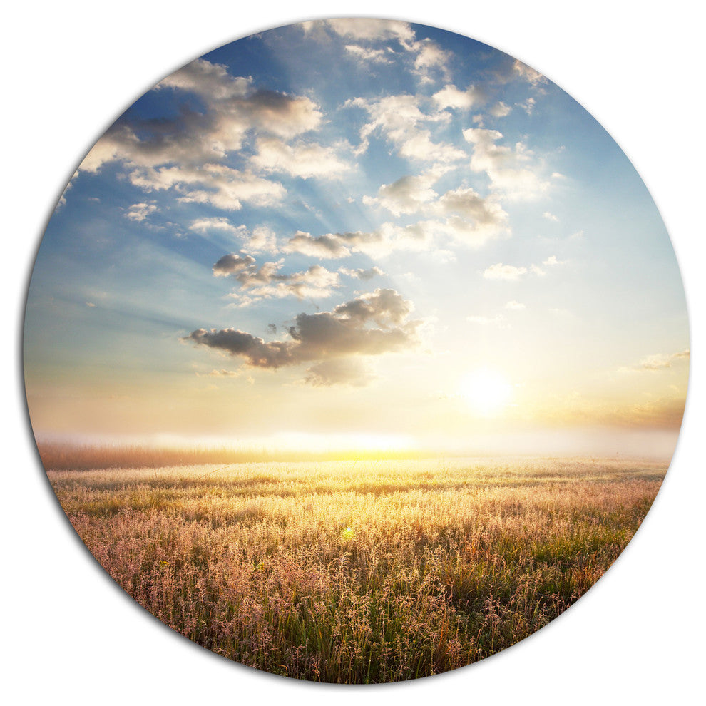 Mountain Meadow Under Overcast Sky, Landscape Disc Metal Artwork, 36"