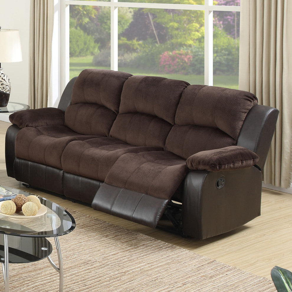 Padded Suede Upholstered Motion Sofa, Chocolate