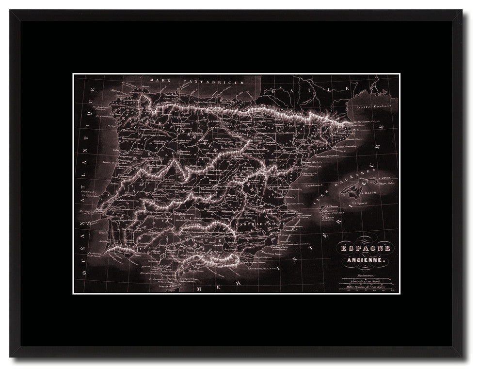 Spain Portugal Vintage Vivid Sepia Map Canvas, 16"x21"