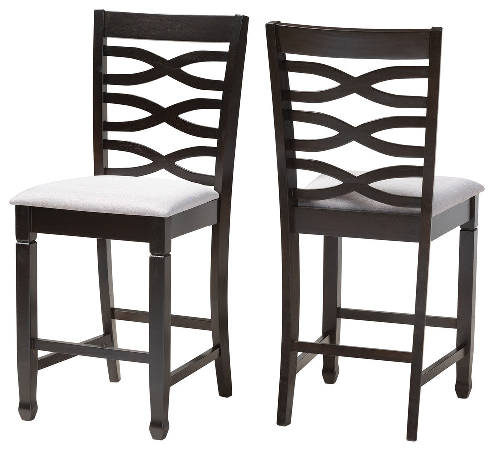 Brande Gray Fabric Espresso Brown Finish Counter Height Pub Chairs, Set of 2
