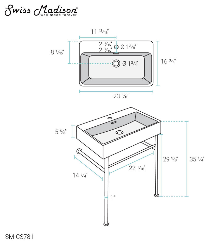 Claire 24" Ceramic Console Sink Matte Black Basin Black Legs