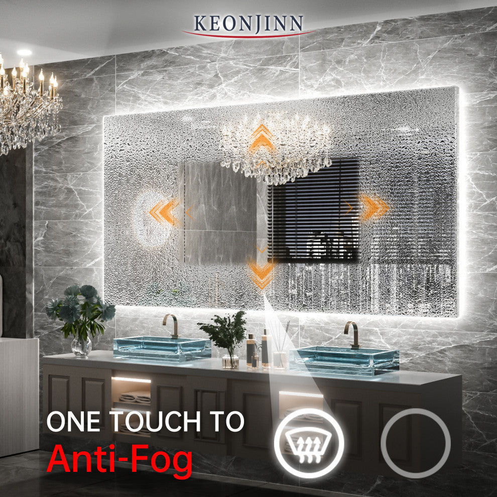 Backlit LED Mirror for Bathroom, Anti-Fog Dimmable, Silver, 60x28