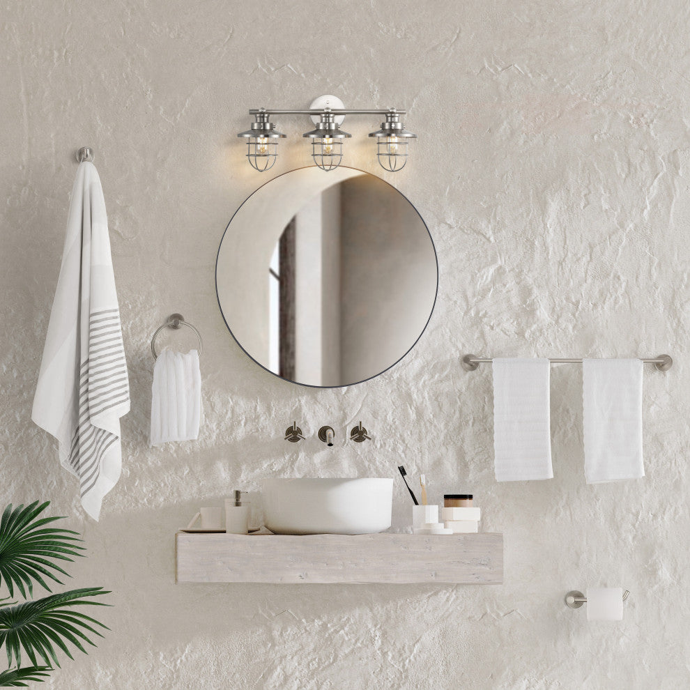 3-Light Industrial Vanity Light With Bathroom Hardware Accessory Set, 5-Piece