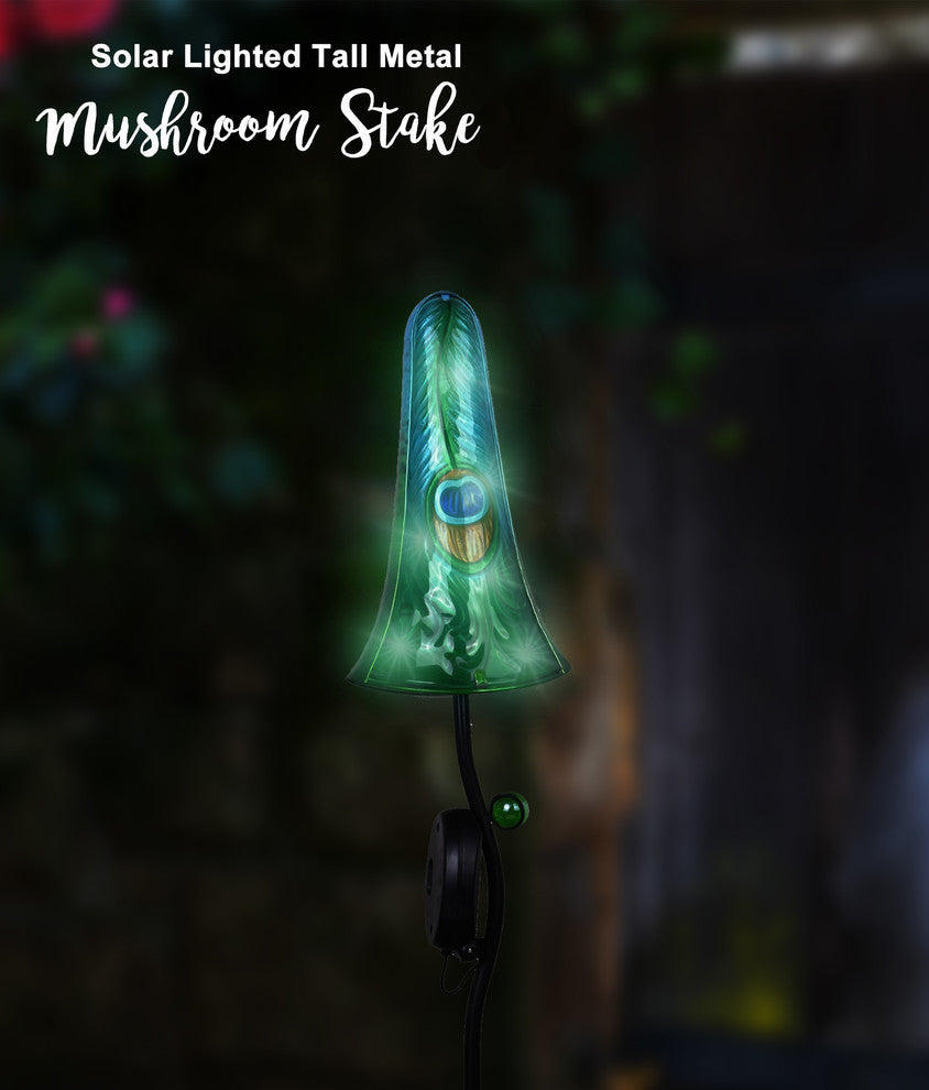 Solar Lighted Peacock Tail Long Mushroom Pathway Light Garden Stake
