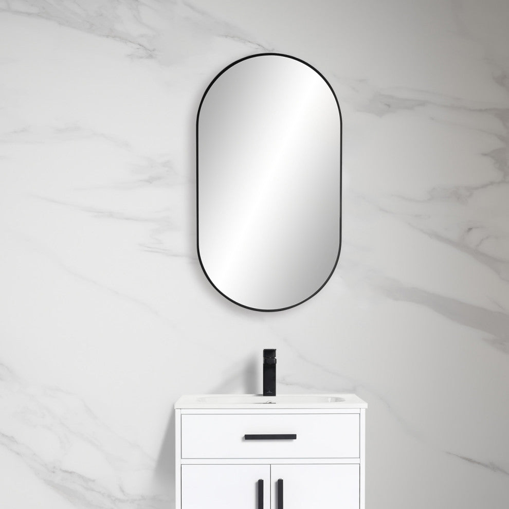 Metal Frame Shatterproof Wall Mount Mirror, FM4, Matte Black, 20"x36"