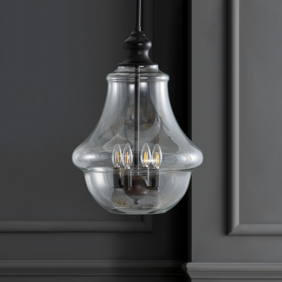 Adam Adjustable Metal and Glass Led Pendant, Oil Rubbed Bronze, 16" Width
