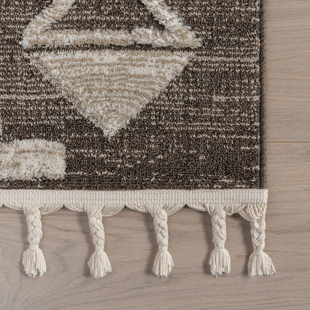 Gatsby Southwestern Tasseled Area Rug, Brown 6' 7" x 9'