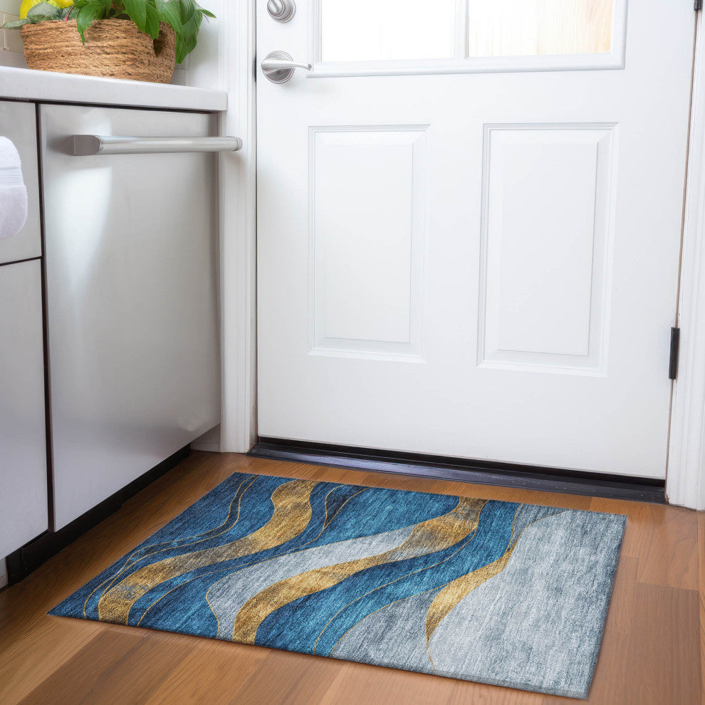 Machine Washable Indoor/Outdoor Chantille ACN1892 Blue 1'8" x 2'6" Rug